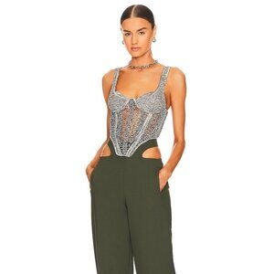 NEW DION LEE Womens Knit Crochet Corset Top Size XS Marble Black